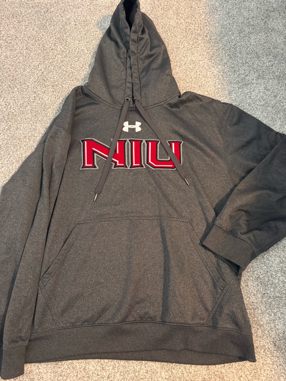 Under Armour Men’s Charcoal Gray Hoodie with Red Logo